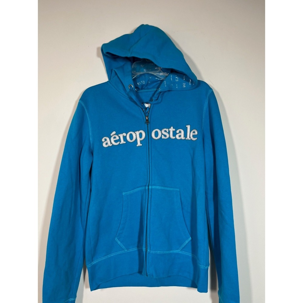 Aeropostale Zip Up Hoodie Turquoise Embroidered Chest Logo GIRLS Size LG 14-16